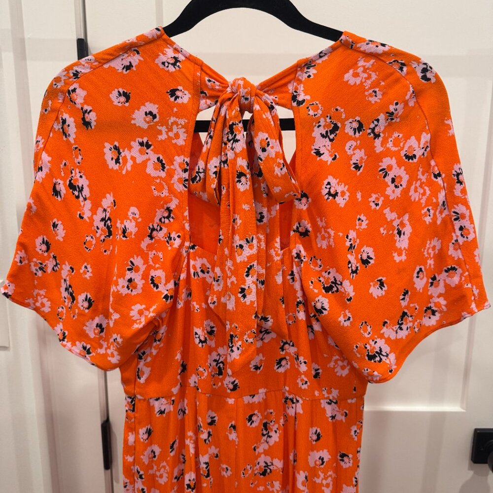 Whistles Vibrant Orange Floral Print Midi Dress, Size 2 - Picture 6 of 11
